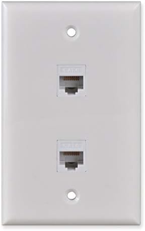 צלחת קיר Ethernet, HTTX White 2-PORT CAT6 לוחית קיר עם F/F RJ45 אגרוף למטה תוספות שקע אבן מפתח [2 חבילה]